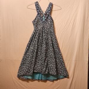 Blue Sea Shell Print Sz 2 Halter Fit & Flare Midi Dress Pacific Resortwear